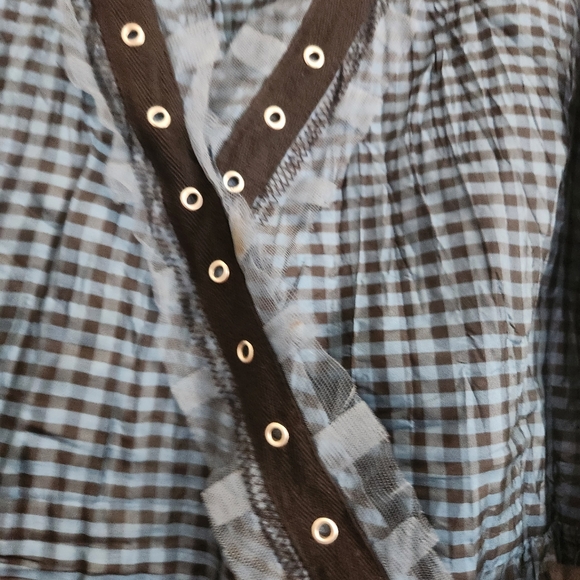 Free People Women's Sz. 6 Black & Blue Gingham Plaid Silk Wrap Dress - Picture 4 of 13